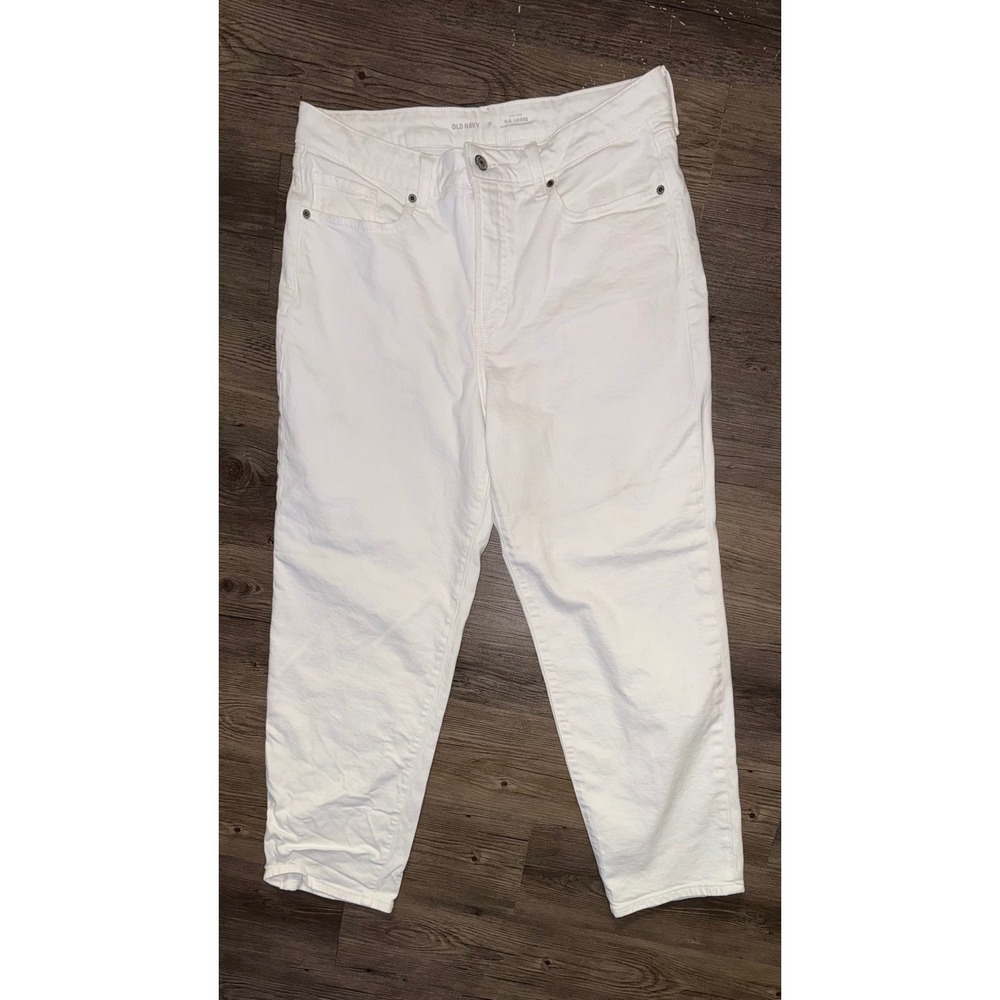 Old Navy OG Loose High Rise White Straight Leg Jeans Women 12 Relaxed Denim